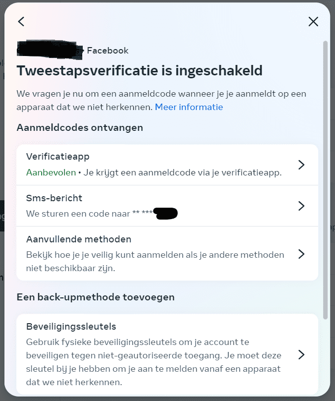 facebook 2 staps verificatie